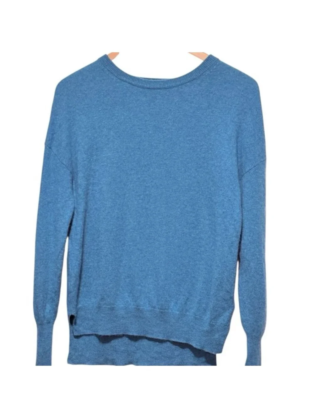 Tahari 100% Cashmere sz M Blue 2-Ply Crewneck Split Hem Womens Sweater